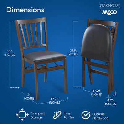 MECO Stakmore Wood Upholstered Seat Folding Chair Set, Espresso (2 Pack) (Used) - VMInnovations