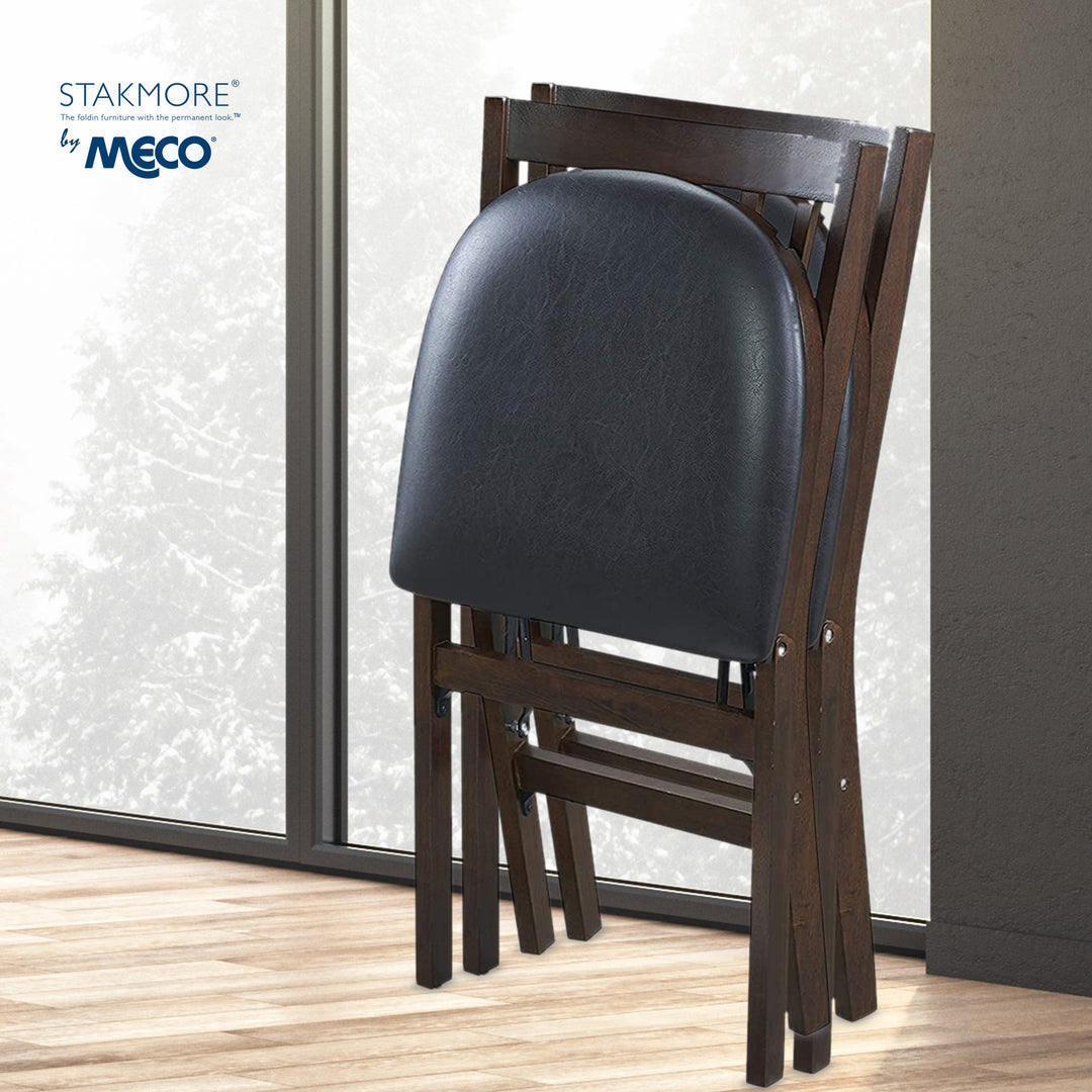 MECO Stakmore Wood Fabric Upholstered Seat Folding Chair Set, Espresso (2 Pack)