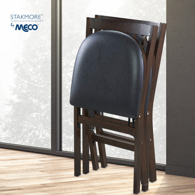 MECO Stakmore Wood Upholstered Seat Folding Chair Set, Espresso (2 Pack) (Used) - VMInnovations