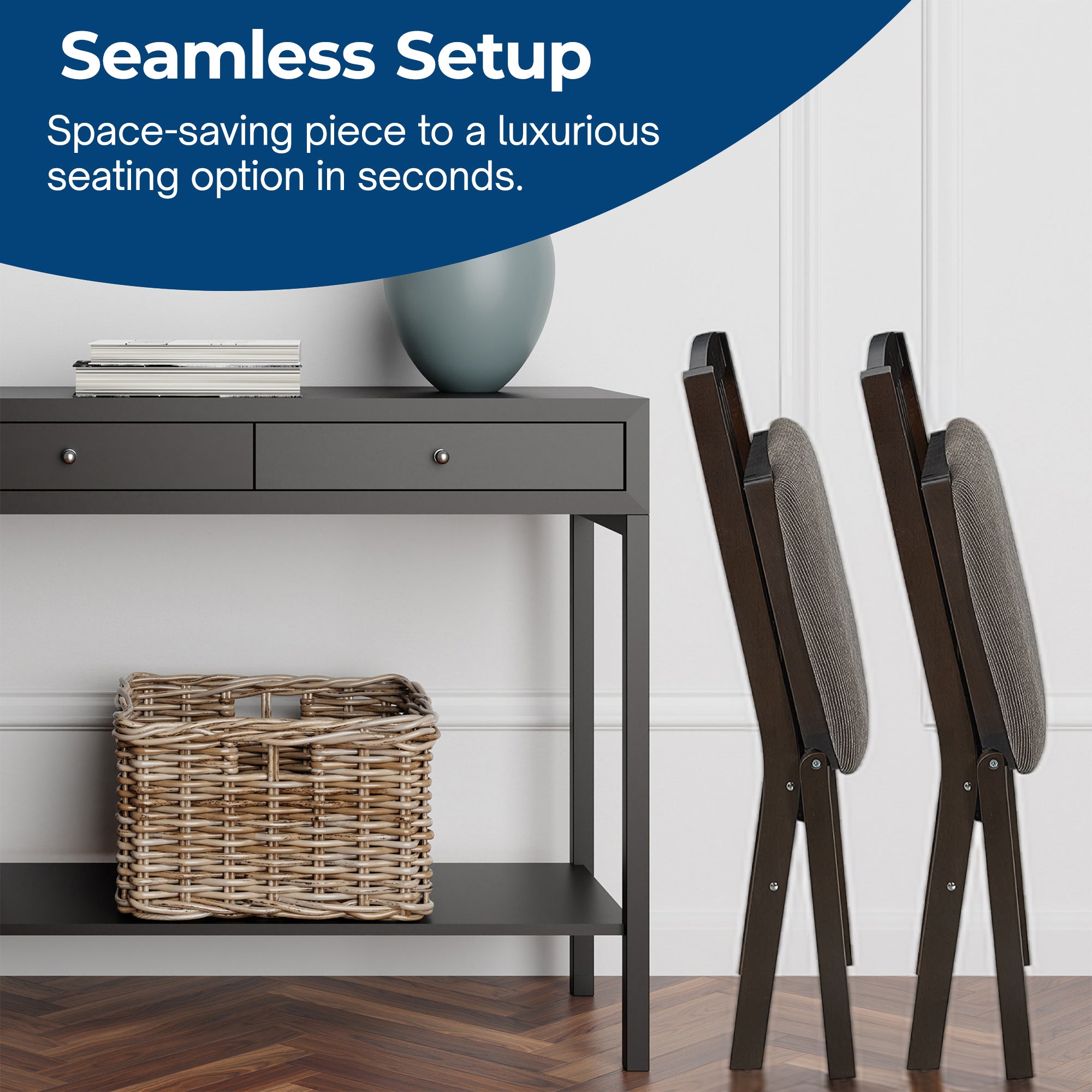 MECO Stakmore Upholstered Seat Folding Chair Set, Espresso (2 Pack) (Open Box) - VMInnovations