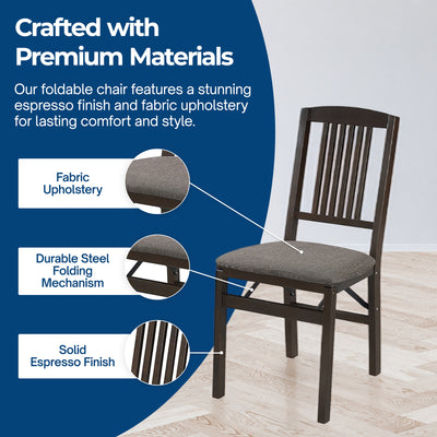 MECO Stakmore Upholstered Seat Folding Chair Set, Espresso (2 Pack) (Open Box) - VMInnovations