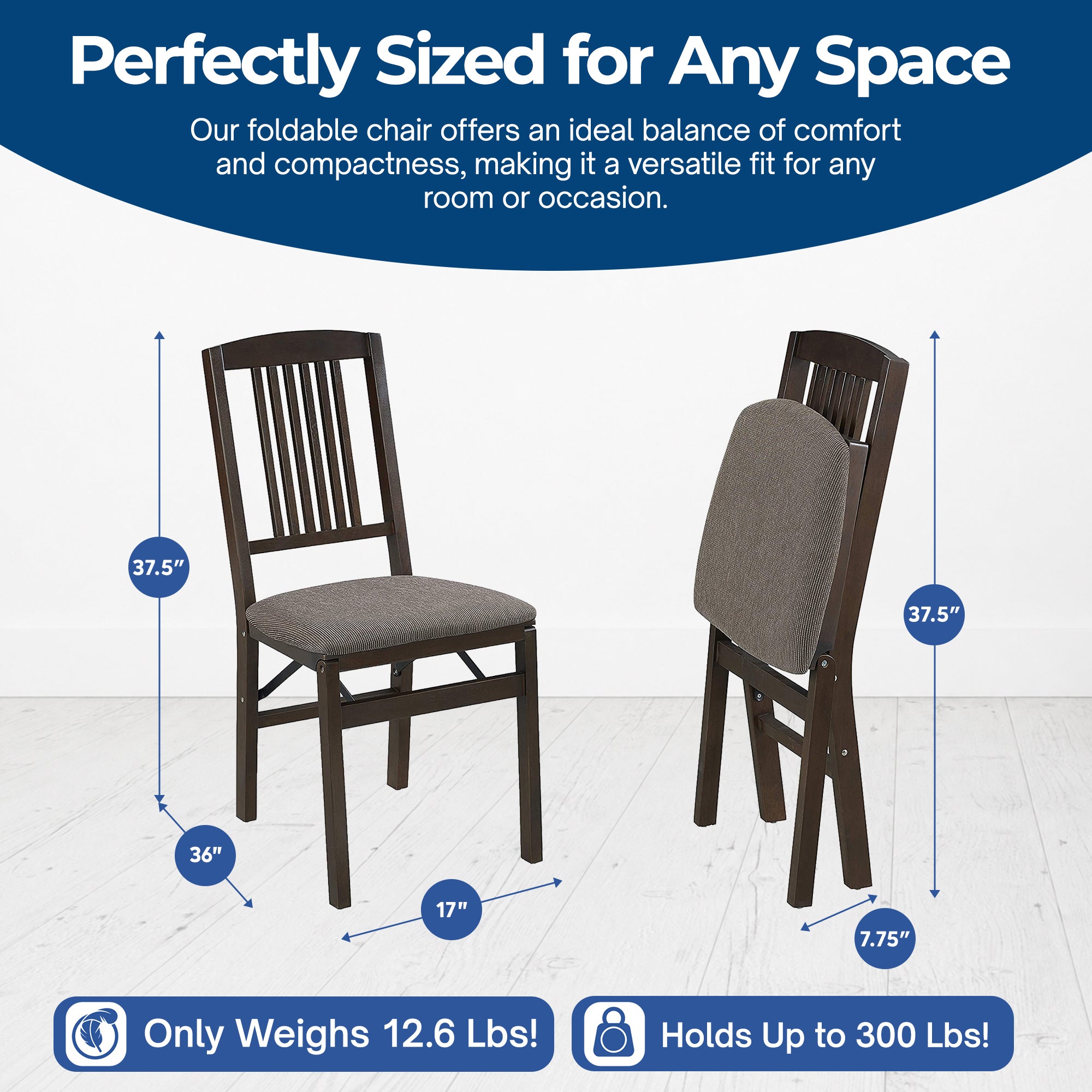 MECO Stakmore Upholstered Seat Folding Chair Set, Espresso (2 Pack) (Open Box) - VMInnovations