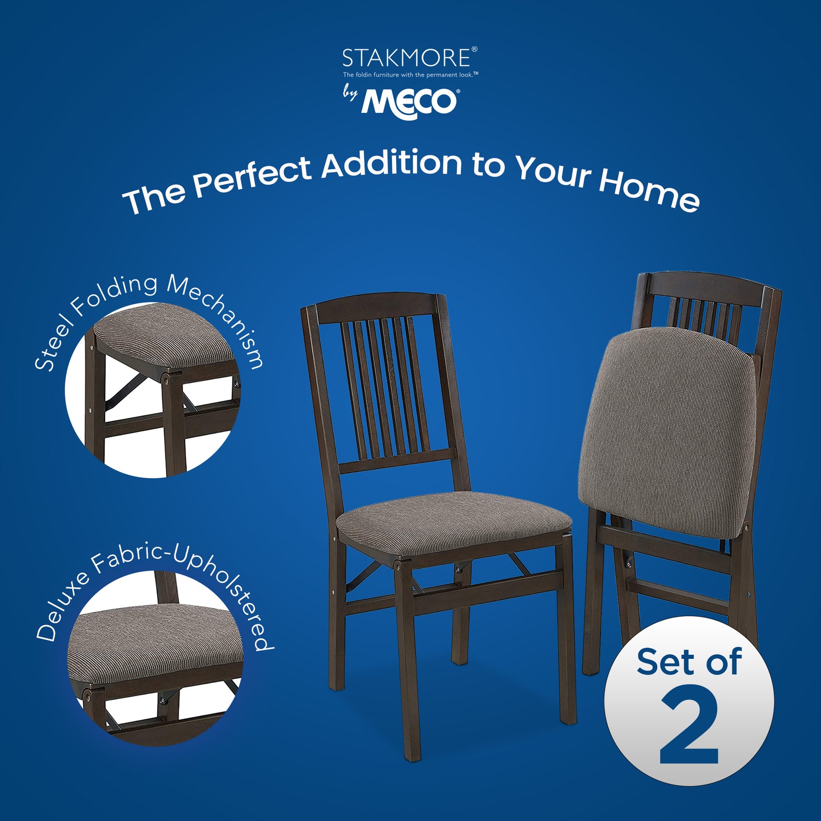 MECO Stakmore Wood Upholstered Seat Folding Chair Set, Espresso (2 Pack) (Used) - VMInnovations