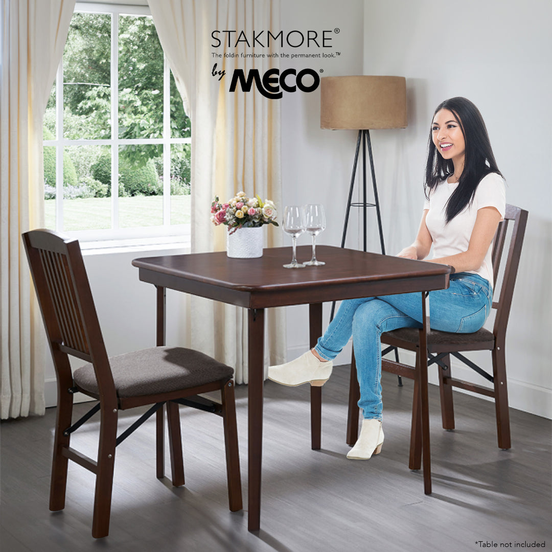 MECO Stakmore Upholstered Seat Folding Chair Set, Espresso (2 Pack) (Open Box) - VMInnovations