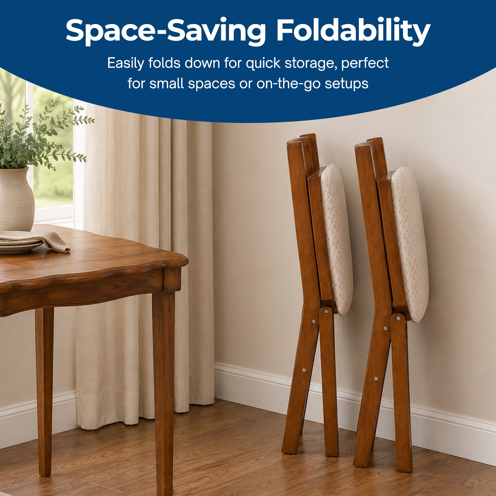 MECO Stakmore Urn Wood Seat Folding Chair Set, Fruitwood (2 Pack) (Damaged) - VMInnovations