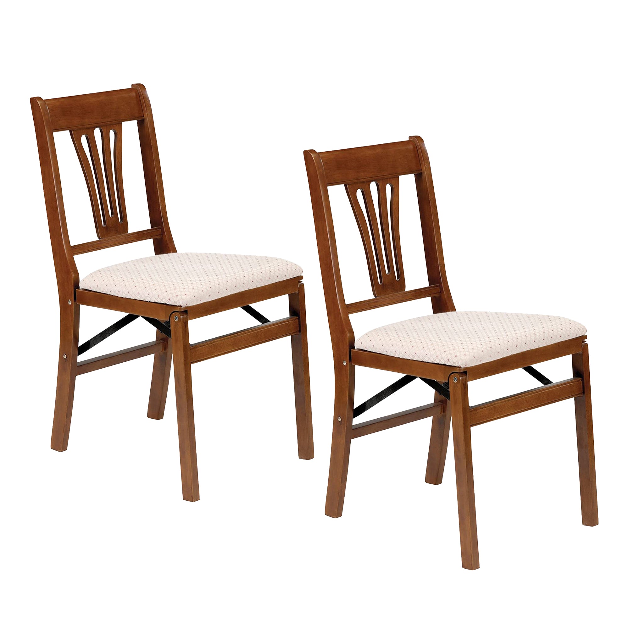 MECO Stakmore Urn Wood Upholstered Seat Folding Chair Set, Fruitwood (2 Pack) (Refurbished) - VMInnovations