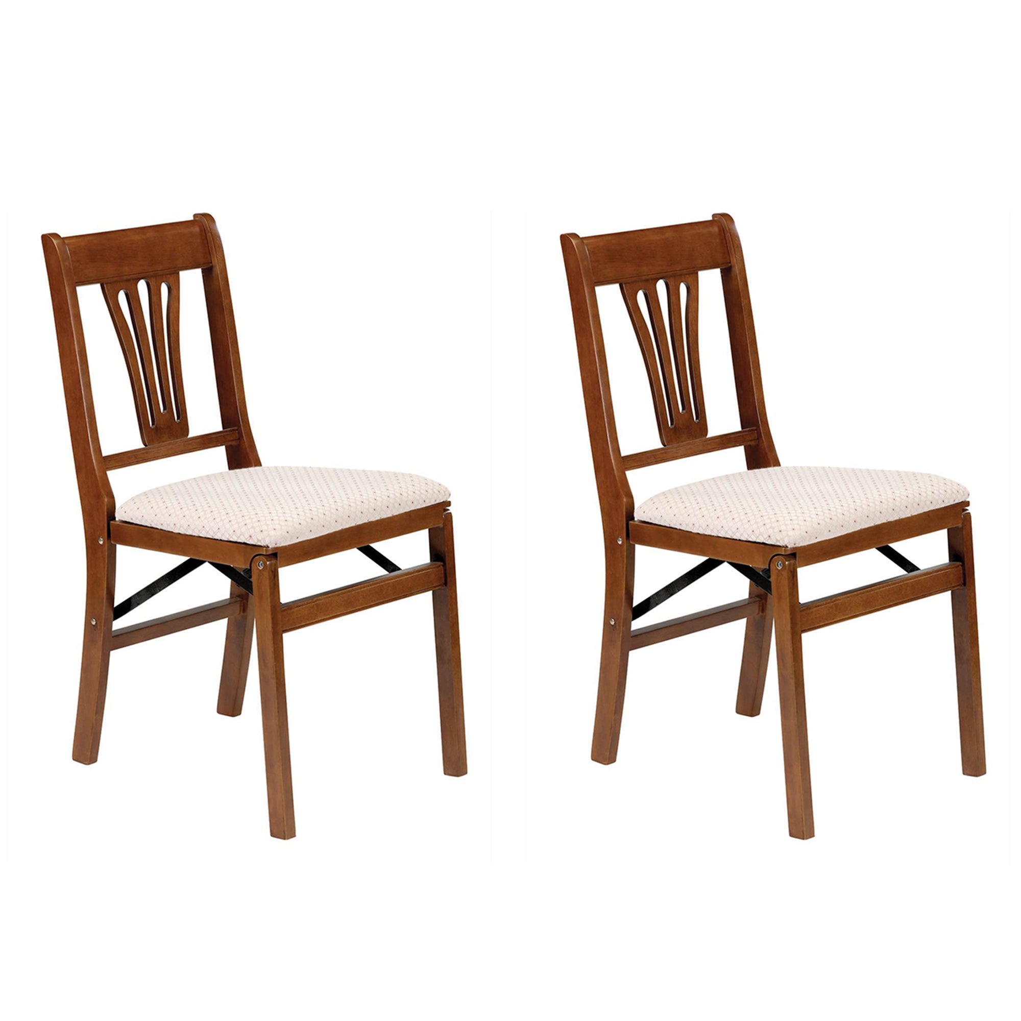 MECO Stakmore Urn Wood Upholstered Seat Folding Chair Set, Fruitwood (2 Pack) (Refurbished) - VMInnovations