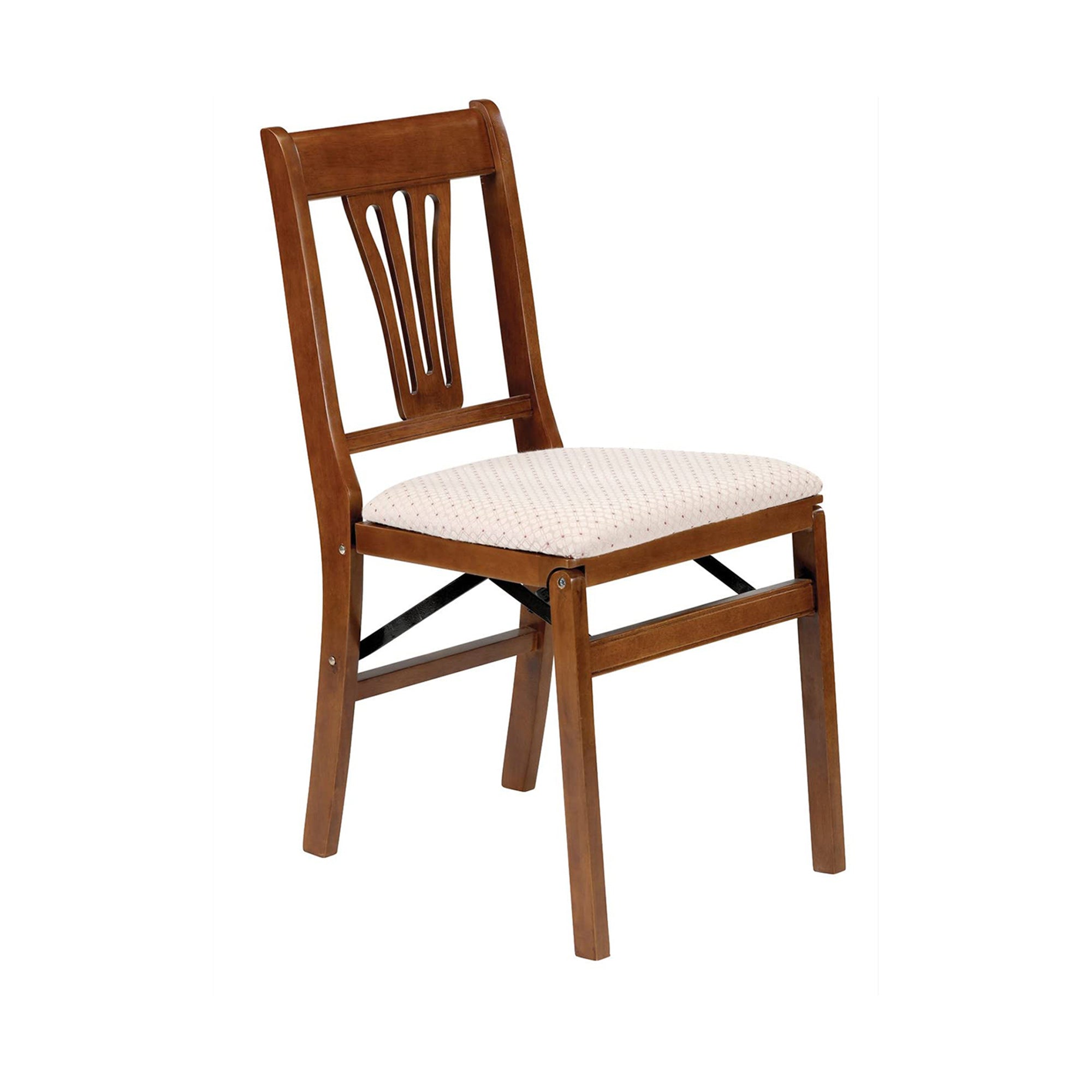 MECO Stakmore Urn Wood Upholstered Seat Folding Chair Set, Fruitwood (2 Pack) (Refurbished) - VMInnovations