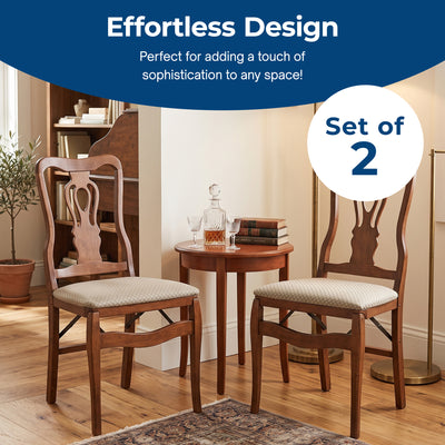 MECO Stakmore Chippendale Upholstered Folding Chairs, Cherry (2 Pack)(Open Box)