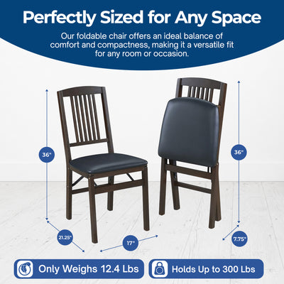 MECO Stakmore Mission Upholstered Seat Folding Chairs, Espresso/Black (2 Pack)