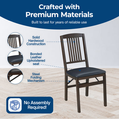 MECO Stakmore Mission Upholstered Seat Folding Chairs, Espresso/Black (2 Pack)