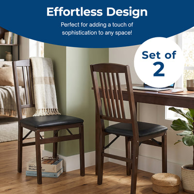MECO Stakmore Mission Upholstered Seat Folding Chairs, Espresso/Black (2 Pack)