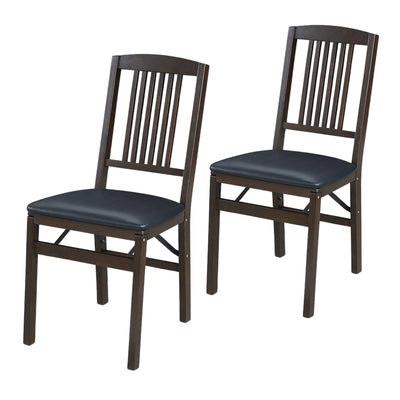 MECO Stakmore Mission Upholstered Seat Folding Chairs, Espresso/Black (2 Pack)