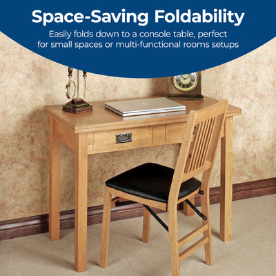 MECO Stakmore Solid Wood Traditional Expanding Dining Table Console, Oak Frame