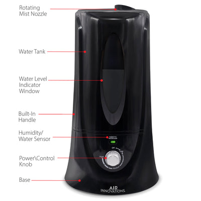 Air Innovations MH-408 1.1 Gallon Cool Mist Humidifier, Black (Used) - VMInnovations