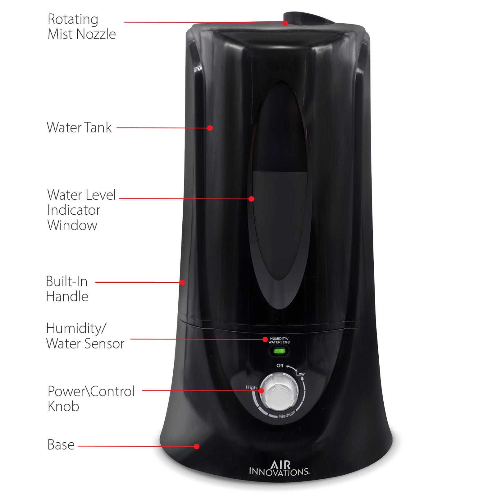 Air Innovations 1.1 Gal Cool Mist Humidifier for Medium Rooms, Black (Open Box) - VMInnovations