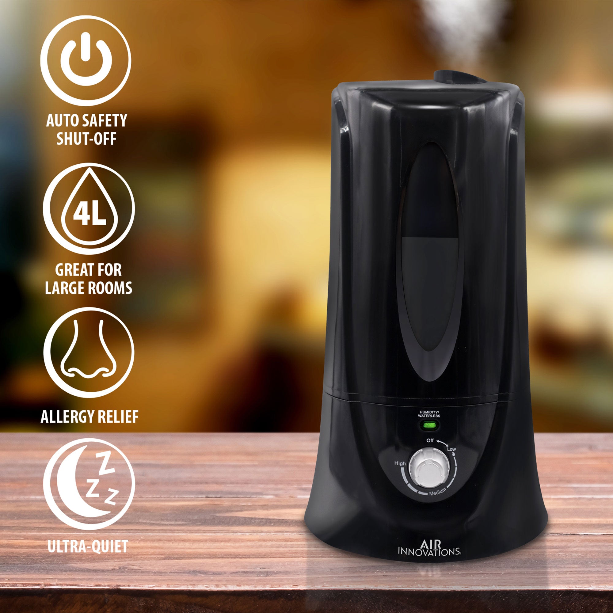 Air Innovations 1.1 Gal Cool Mist Humidifier for Medium Rooms, Black (Open Box) - VMInnovations