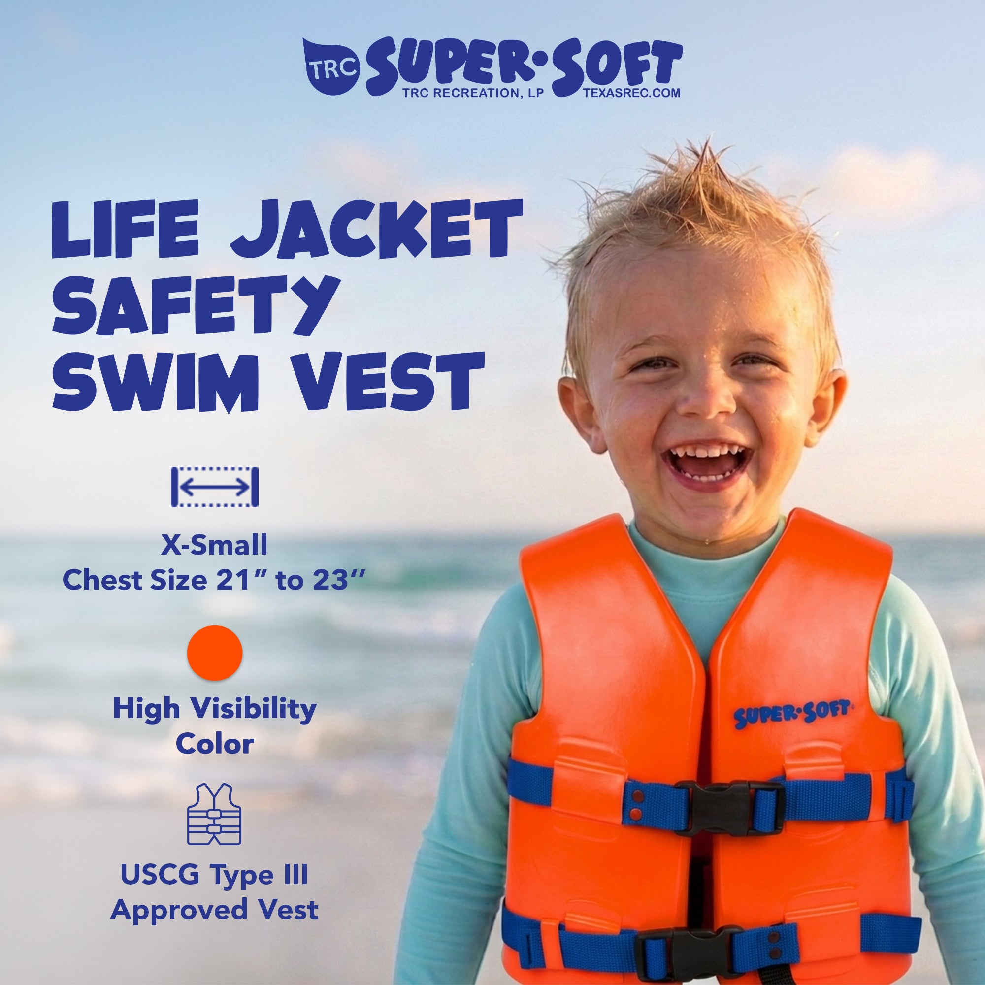 TRC Recreation Super Soft Child Life Jacket Swim Vest, X Small, Sunset Orange - VMInnovations