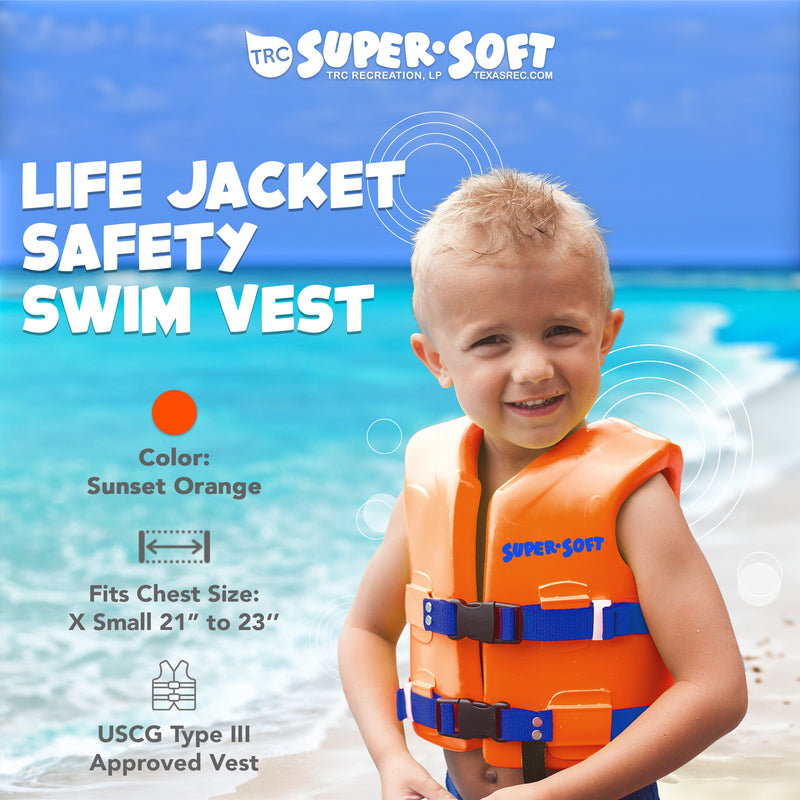 TRC Recreation Super Soft Child Life Jacket Swim Vest, X Small, Sunset Orange