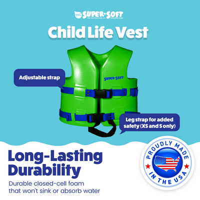 TRC Recreation Super Soft Small Child Life Jacket Swim Safety Vest, Fierce Green