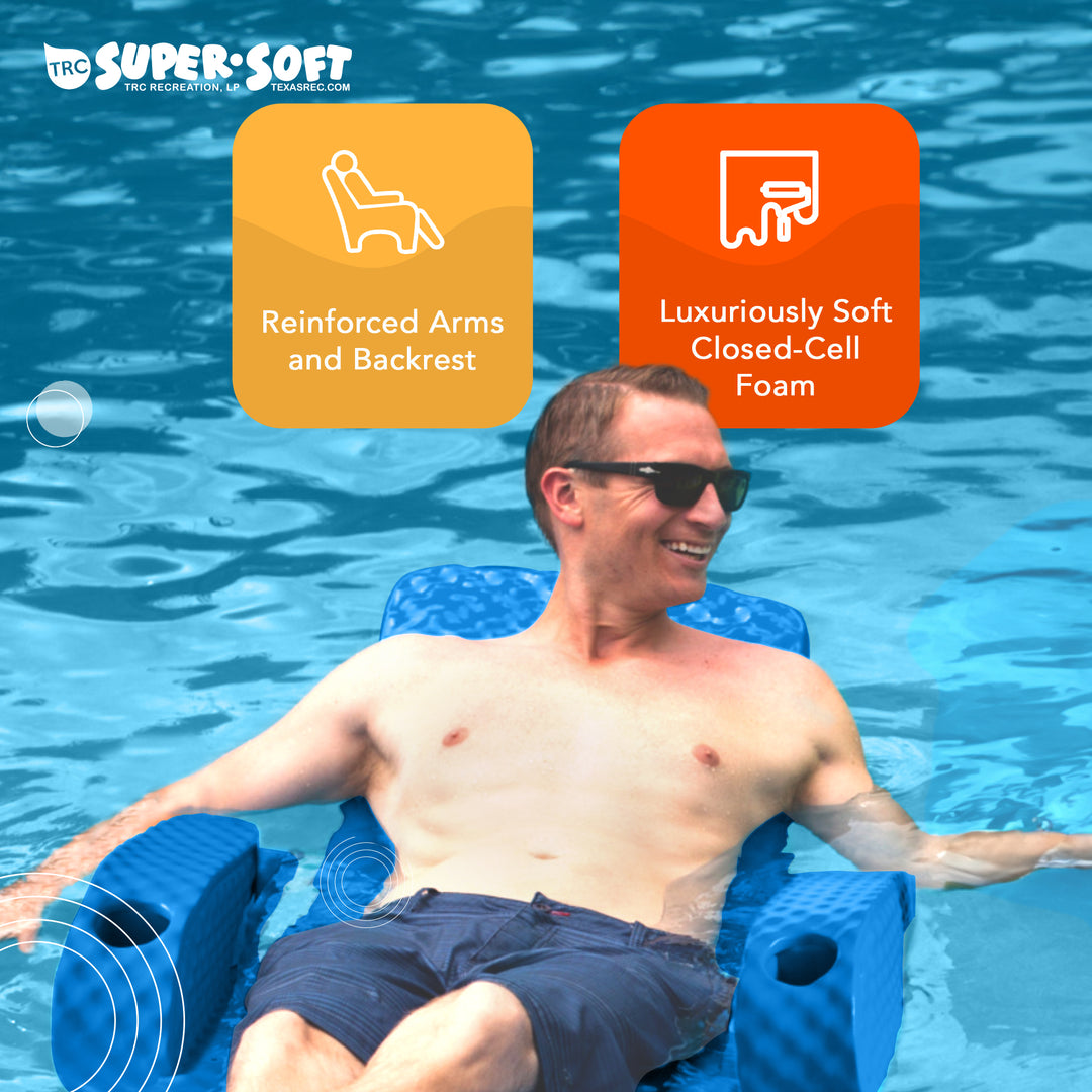 Folding Baja Float Swimming Pool Water Lounger Chair, Bahama Blue (Open Box)