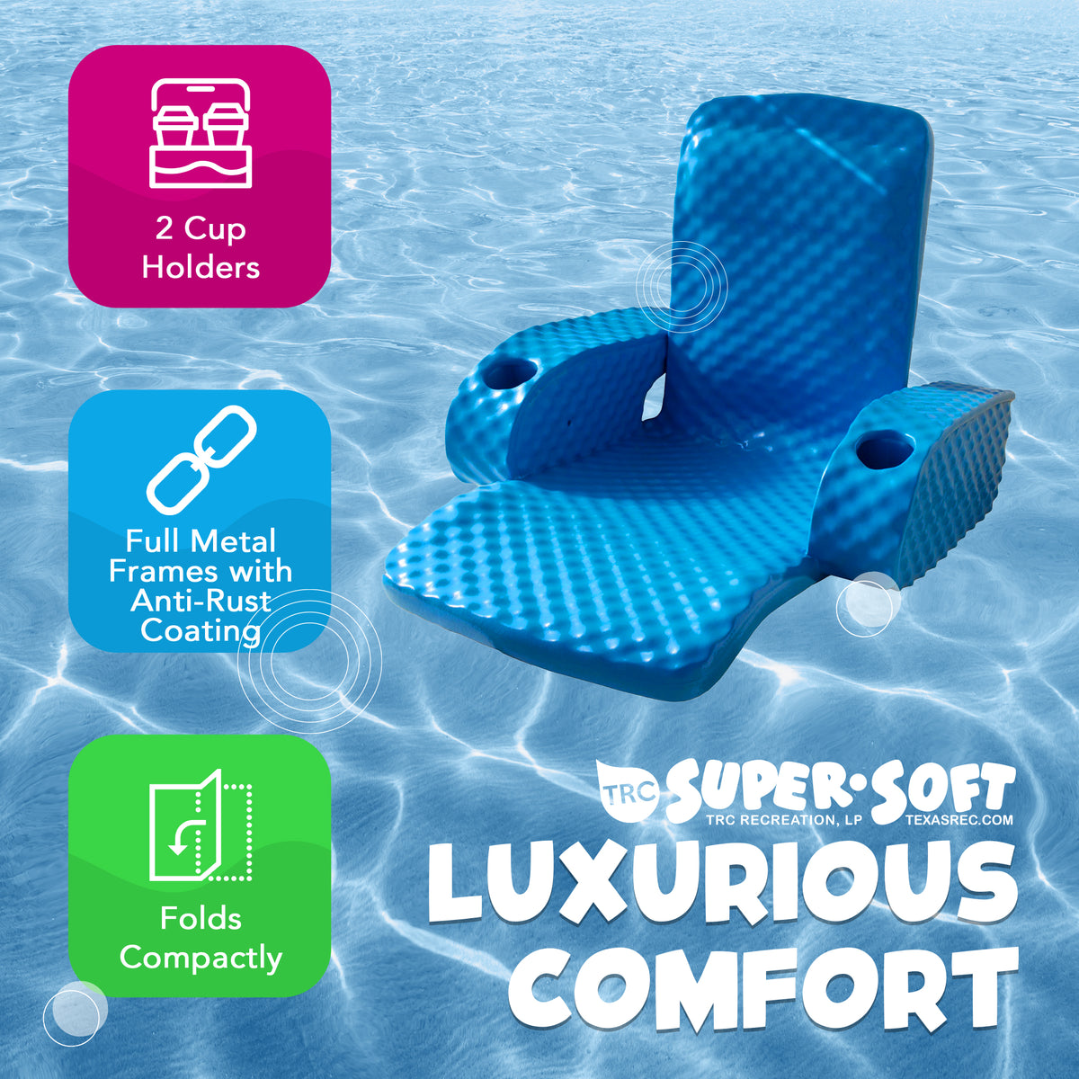 TRC Recreation Folding Baja Chair Swimming Pool Float, Bahama Blue (Open Box)
