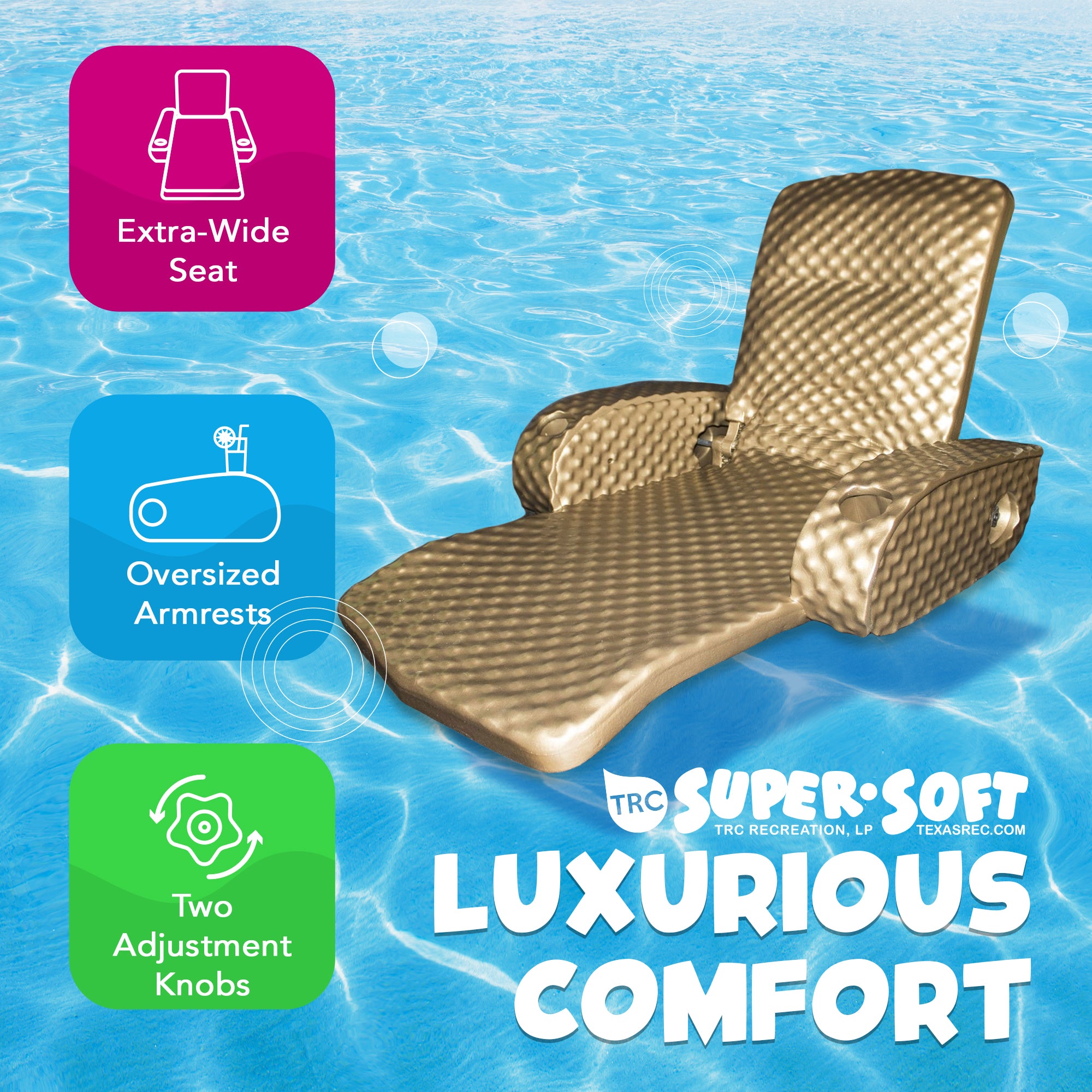 TRC Super Soft Adjustable Swimming Pool Lounge Recliner Float, Bronze (Open Box) - VMInnovations