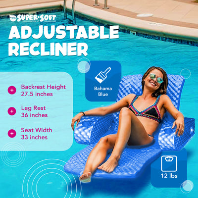 TRC Super Soft Adjustable Pool Lounger Recliner Float, Bahama Blue (Open Box) - VMInnovations
