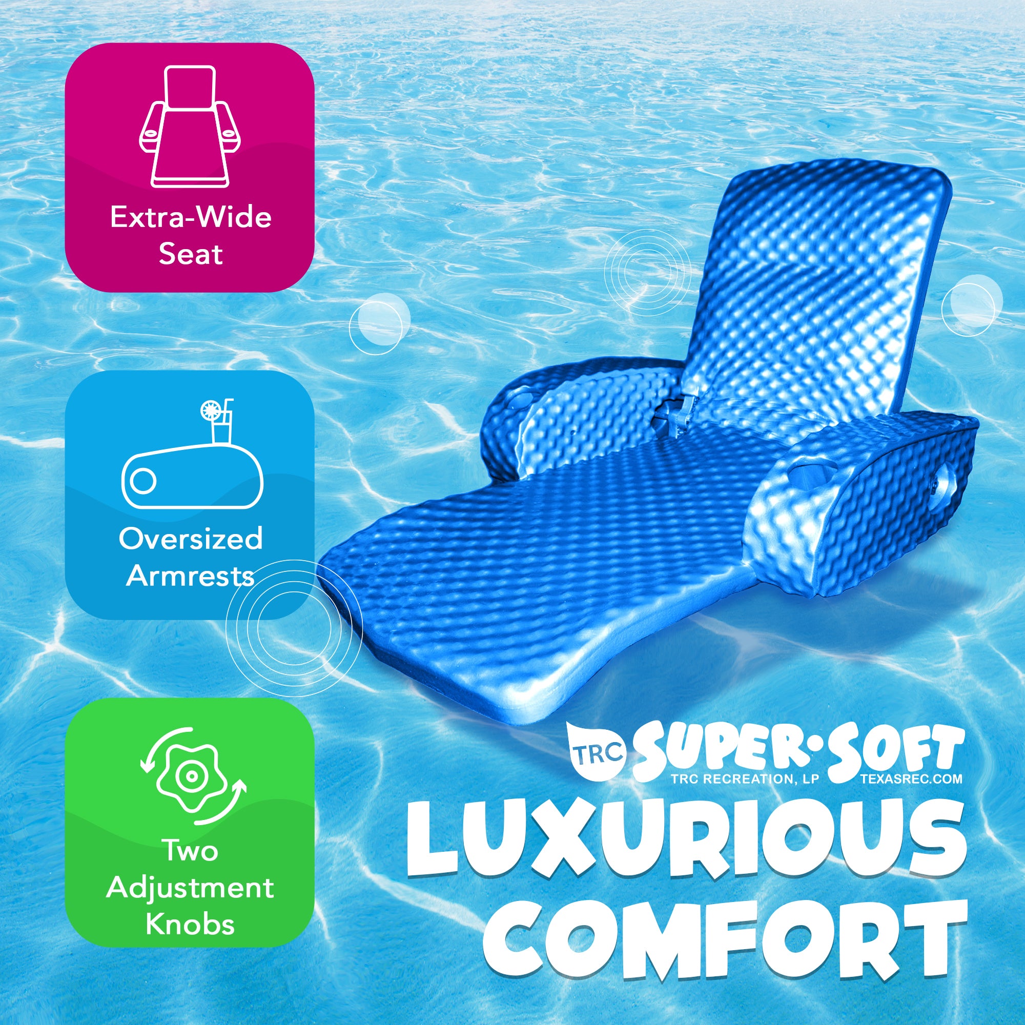 TRC Super Soft Adjustable Pool Lounger Recliner Float, Bahama Blue (Open Box) - VMInnovations