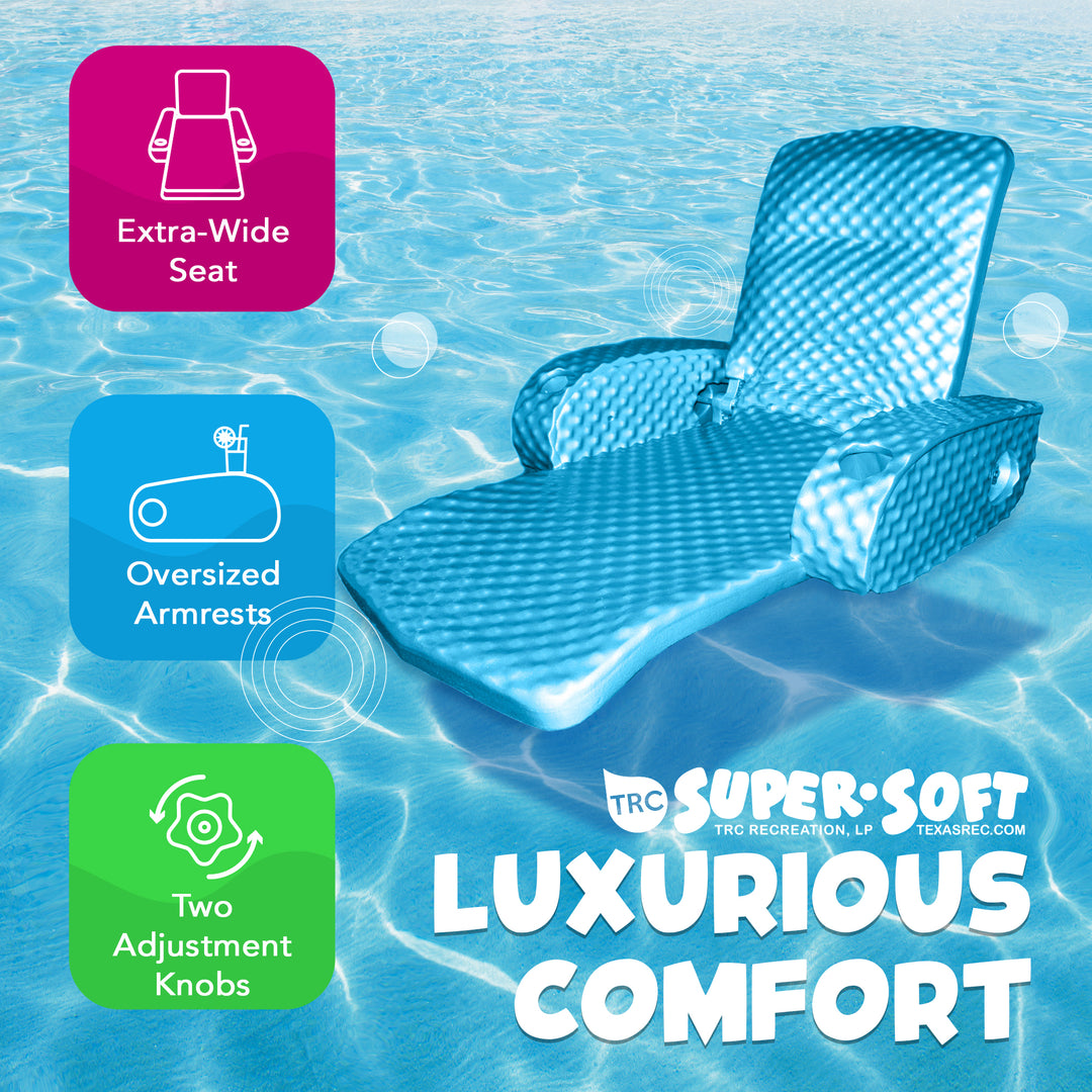 TRC Super Soft Adjustable Pool Lounger Recliner Float, Marina Blue (Open Box) - VMInnovations