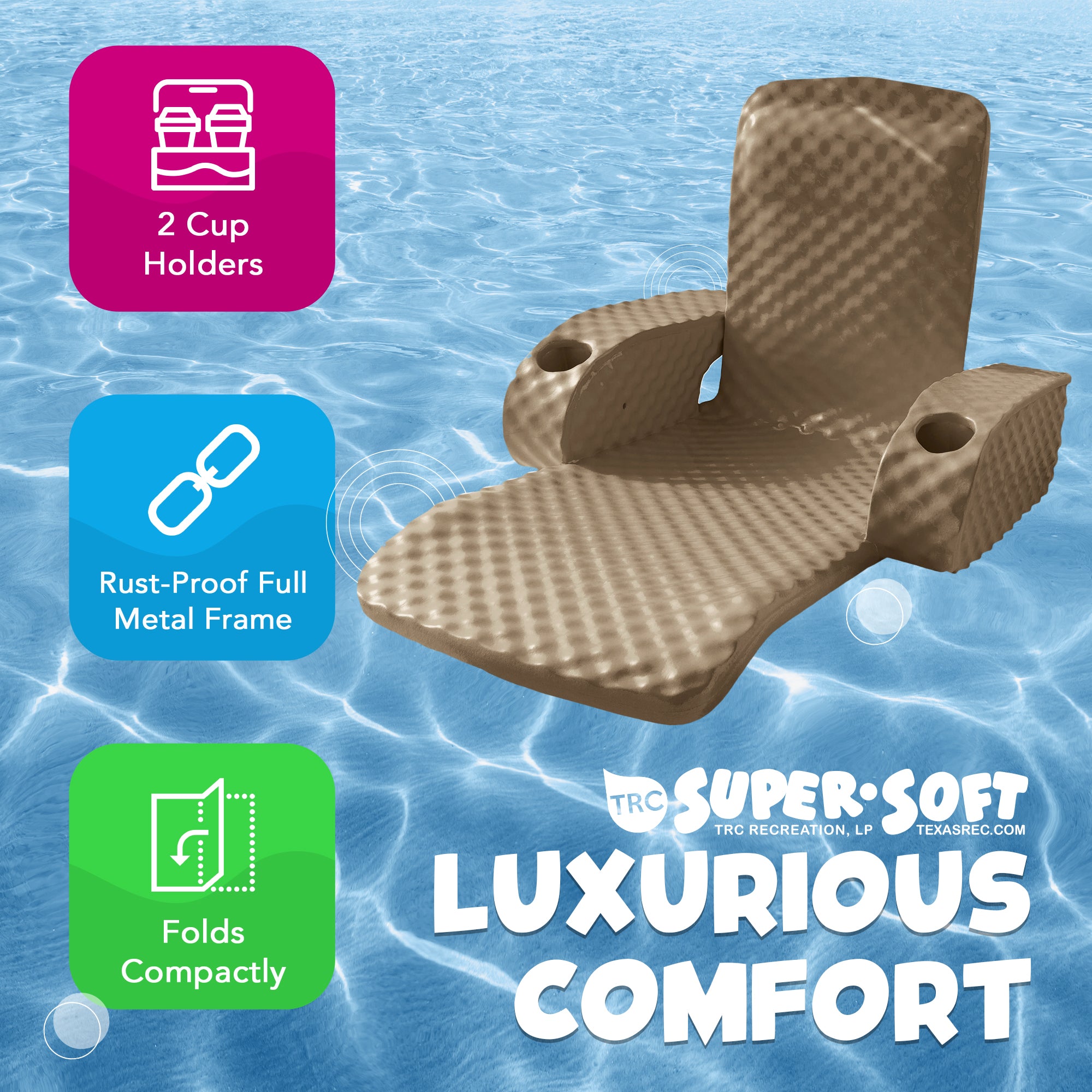 TRC Recreation Folding Baja II Lounger Portable Pool Float, Bronze (Open Box) - VMInnovations