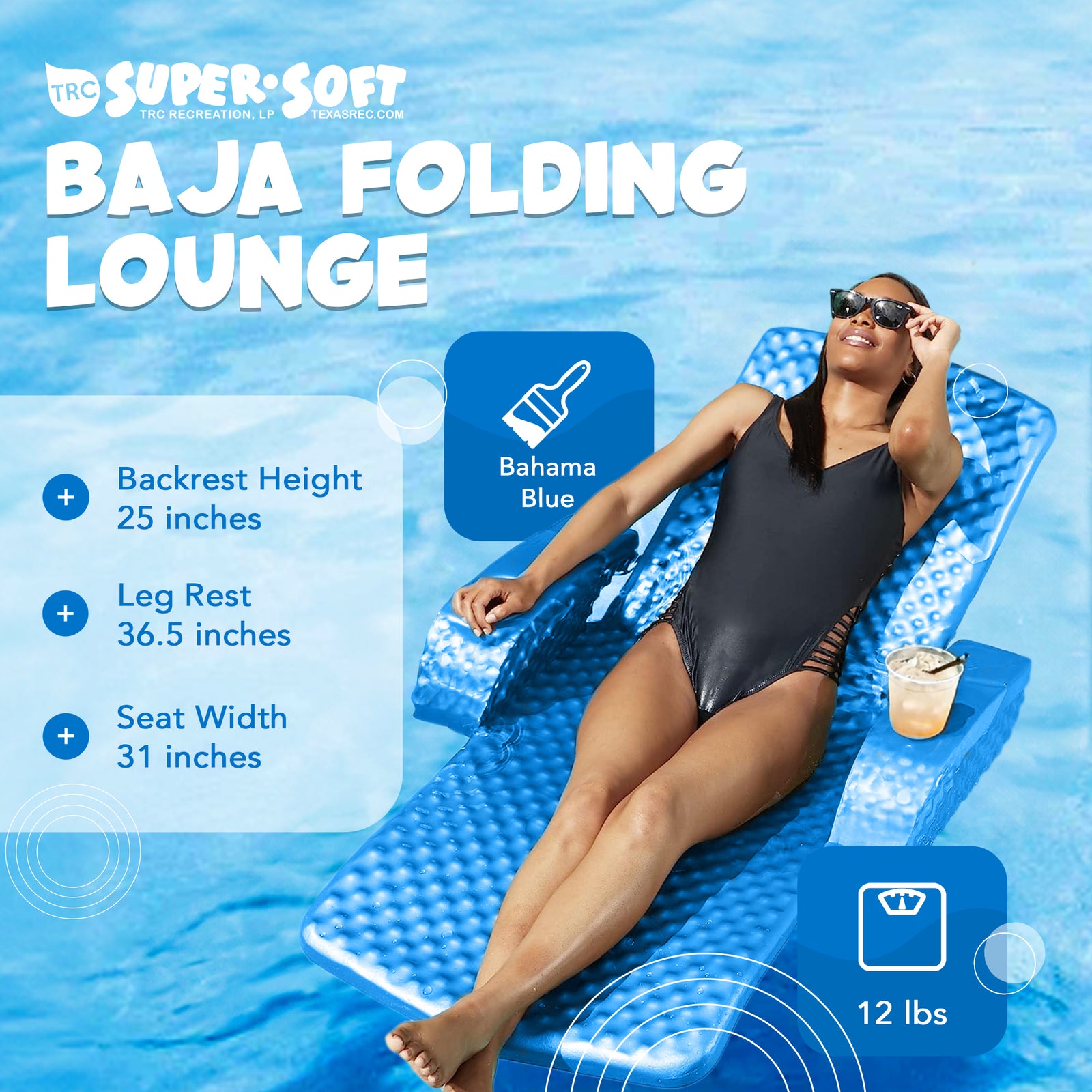 Folding Baja II Lounger Foam Swimming Pool Float, Bahama Blue (Used) - VMInnovations