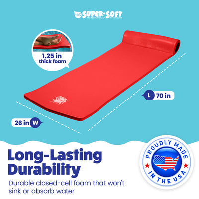 TRC Recreation Splash 1.25" Thick Foam Swimming Pool Float Lounger Mat, Red - VMInnovations