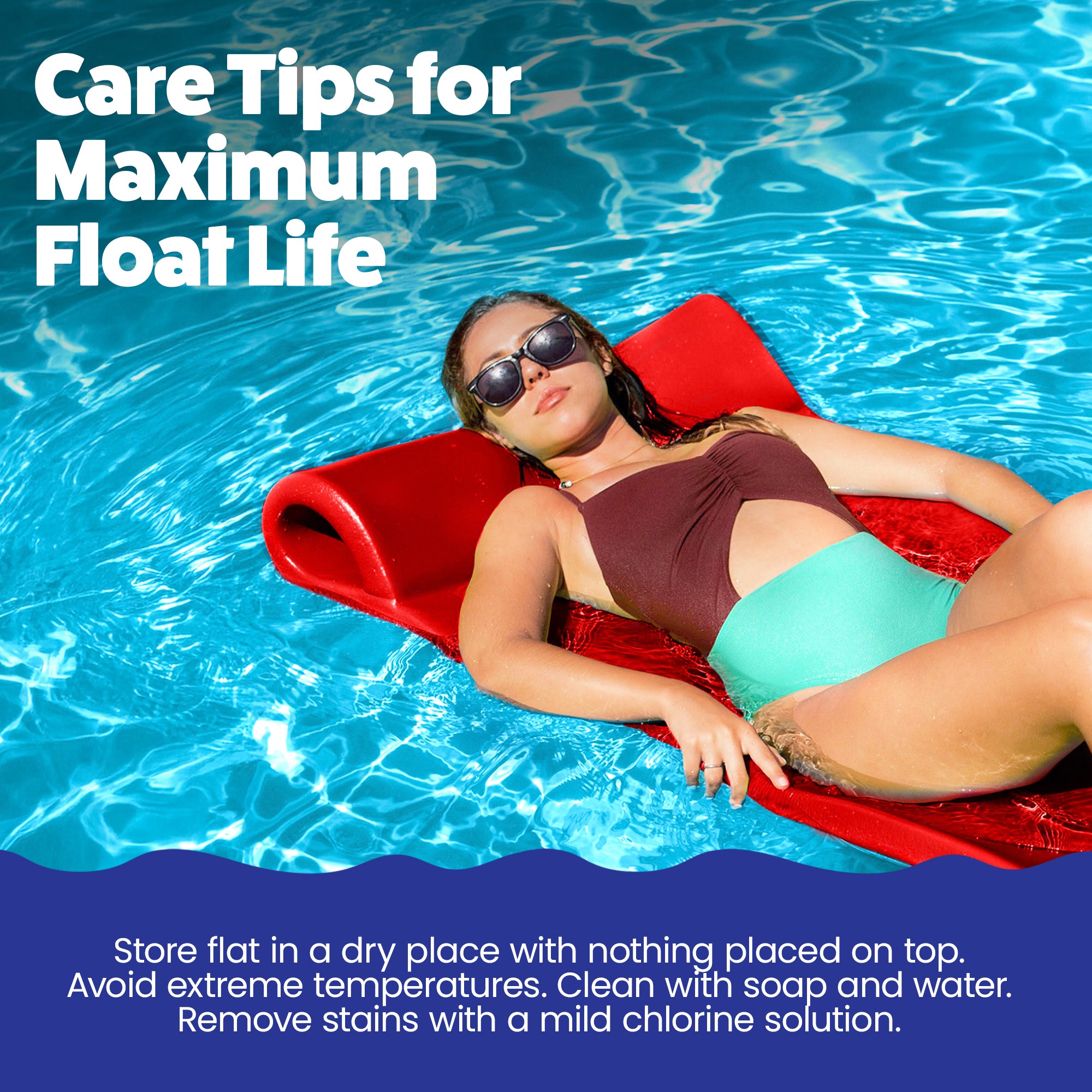 TRC Recreation Splash 1.25" Thick Foam Swimming Pool Float Lounger Mat, Red - VMInnovations