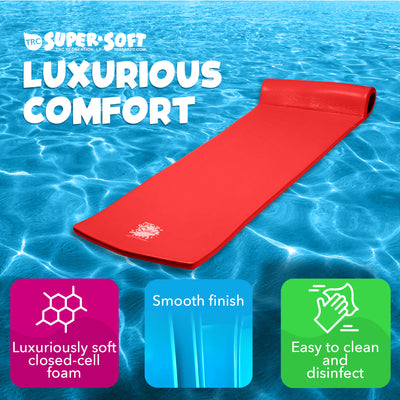 TRC Recreation Splash 1.25" Thick Foam Swimming Pool Float Lounger Mat, Red