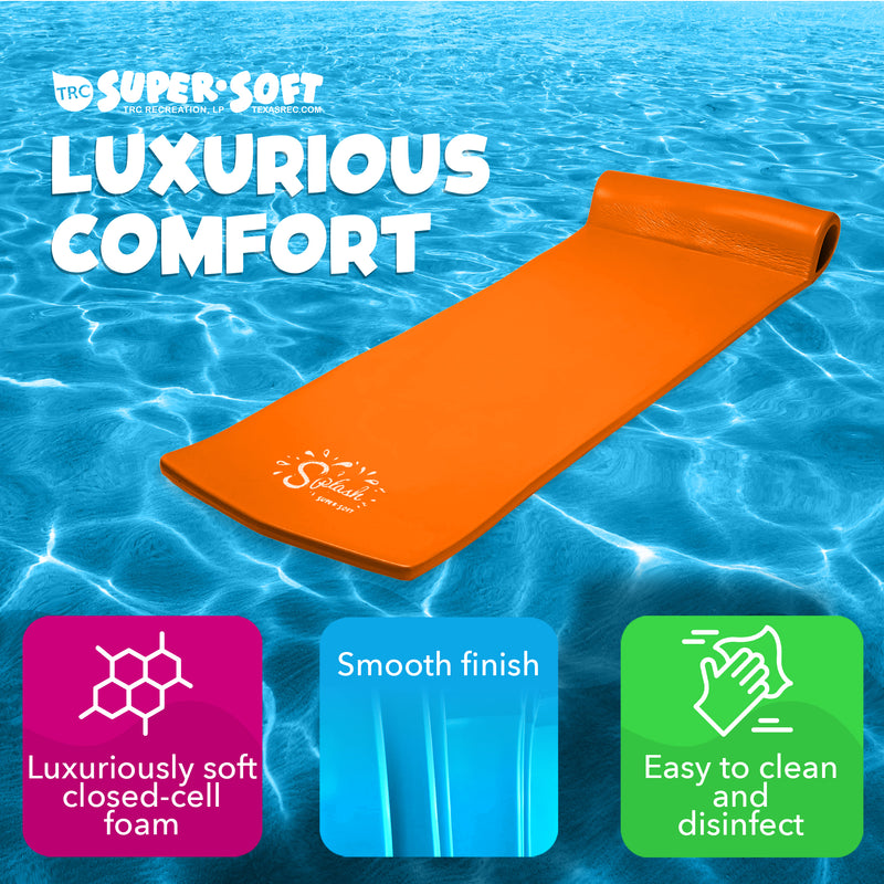 TRC Recreation Splash 1.25" Thick Foam Swimming Pool Float Mat, Sunset Orange