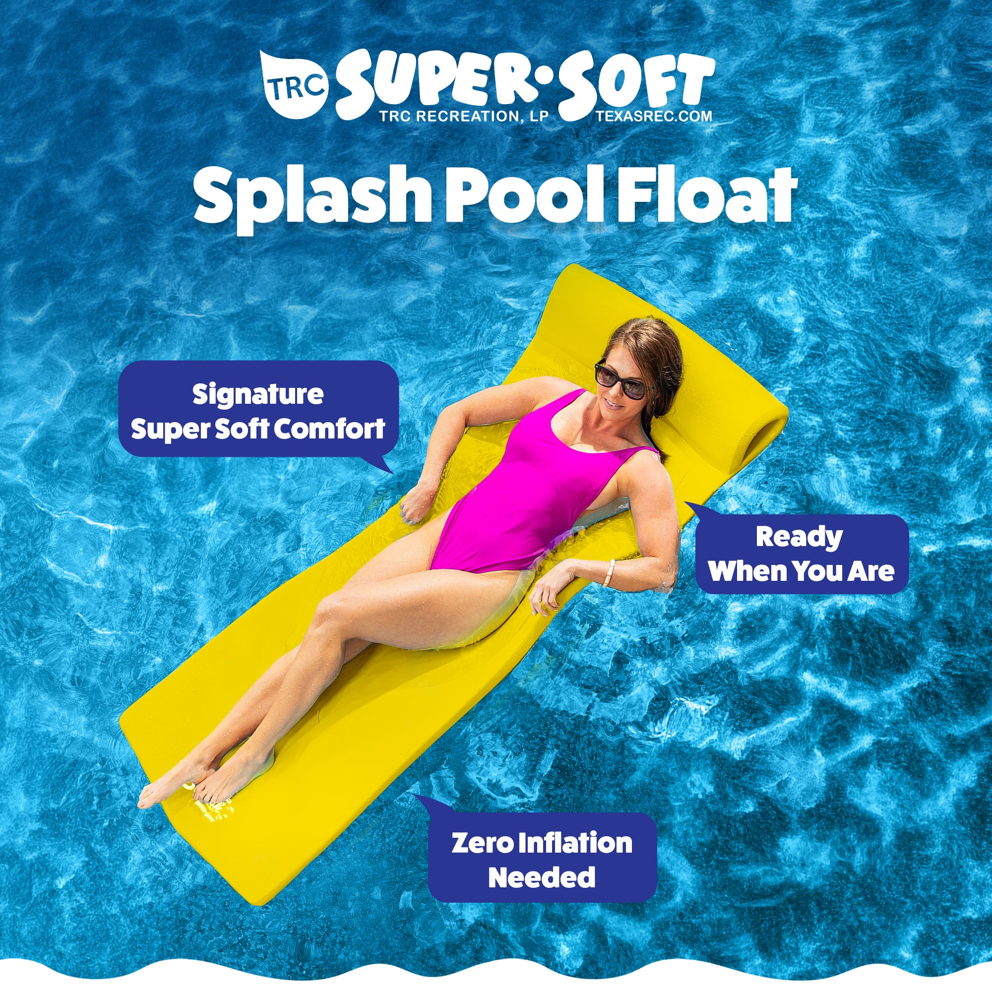 TRC Recreation Splash 1.25" Thick Foam Swimming Pool Float Lounger Mat, Yellow - VMInnovations