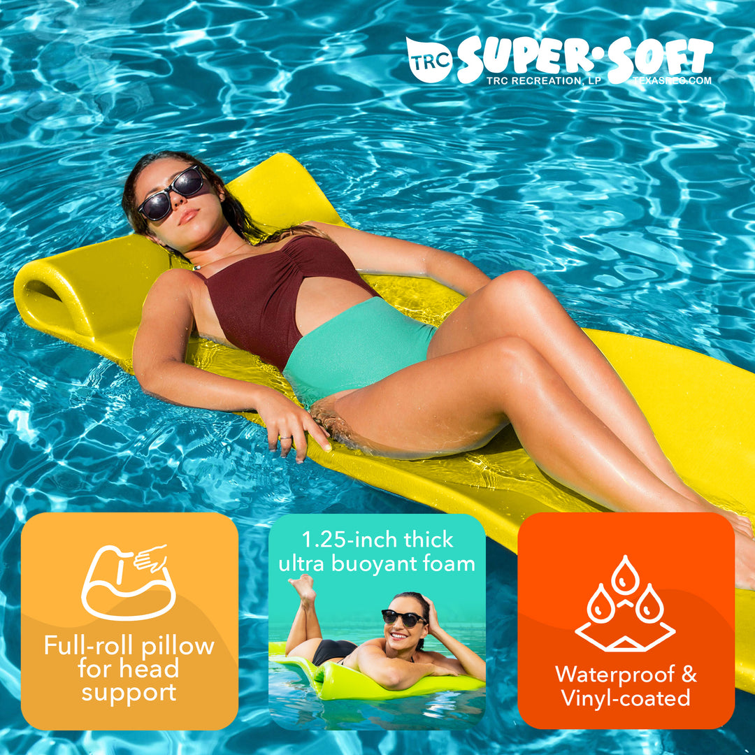 TRC Recreation Splash 1.25" Thick Foam Pool Float Lounger Mat, Yellow (Open Box)