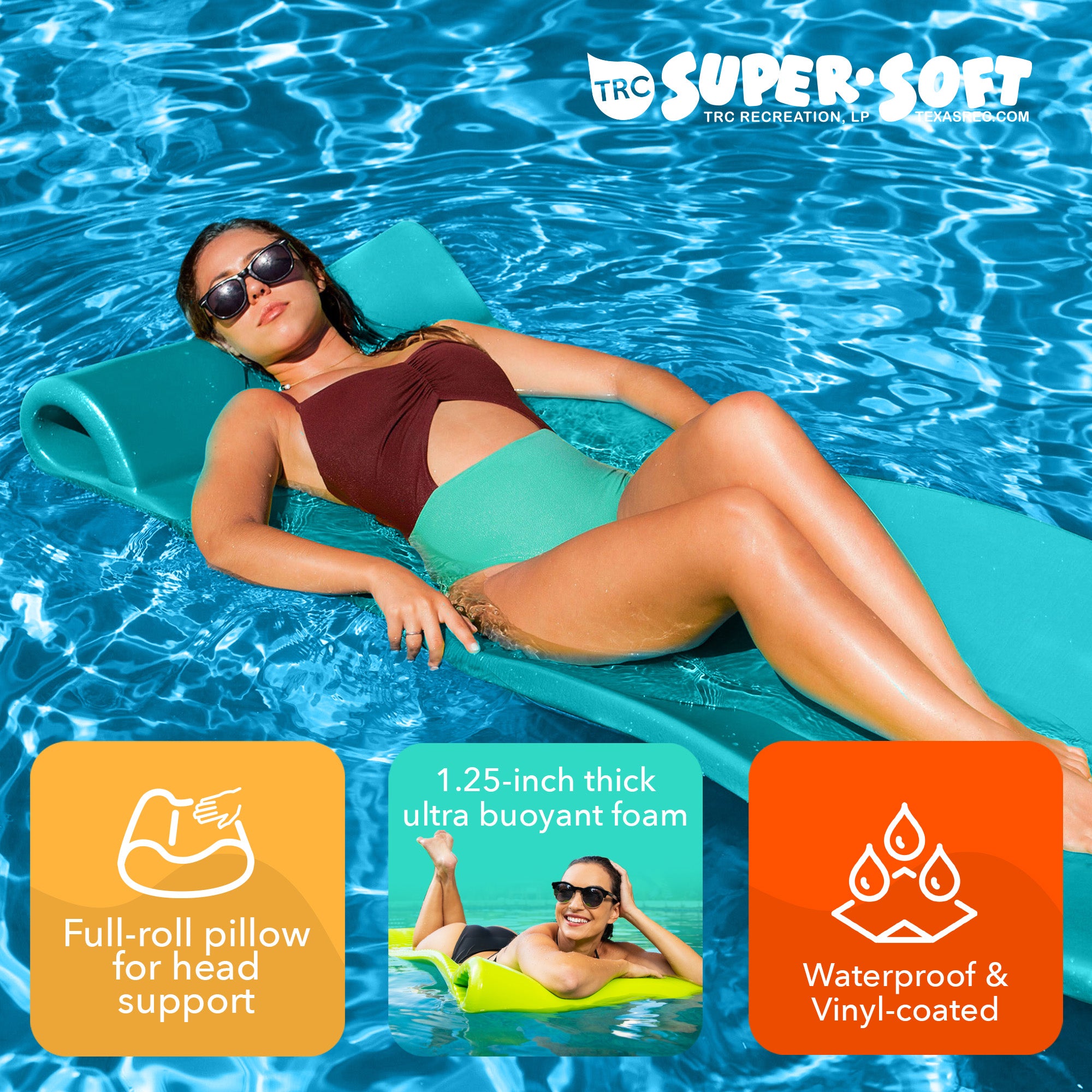 TRC Recreation Splash 70 Inch Foam Raft Lounger Pool Mat, Tropical Teal (Used) - VMInnovations