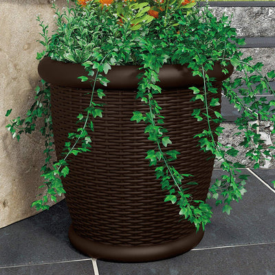 Suncast Willow 22" Diameter Resin Decorative Wicker Patio Planter Pot (2 Pack) - VMInnovations