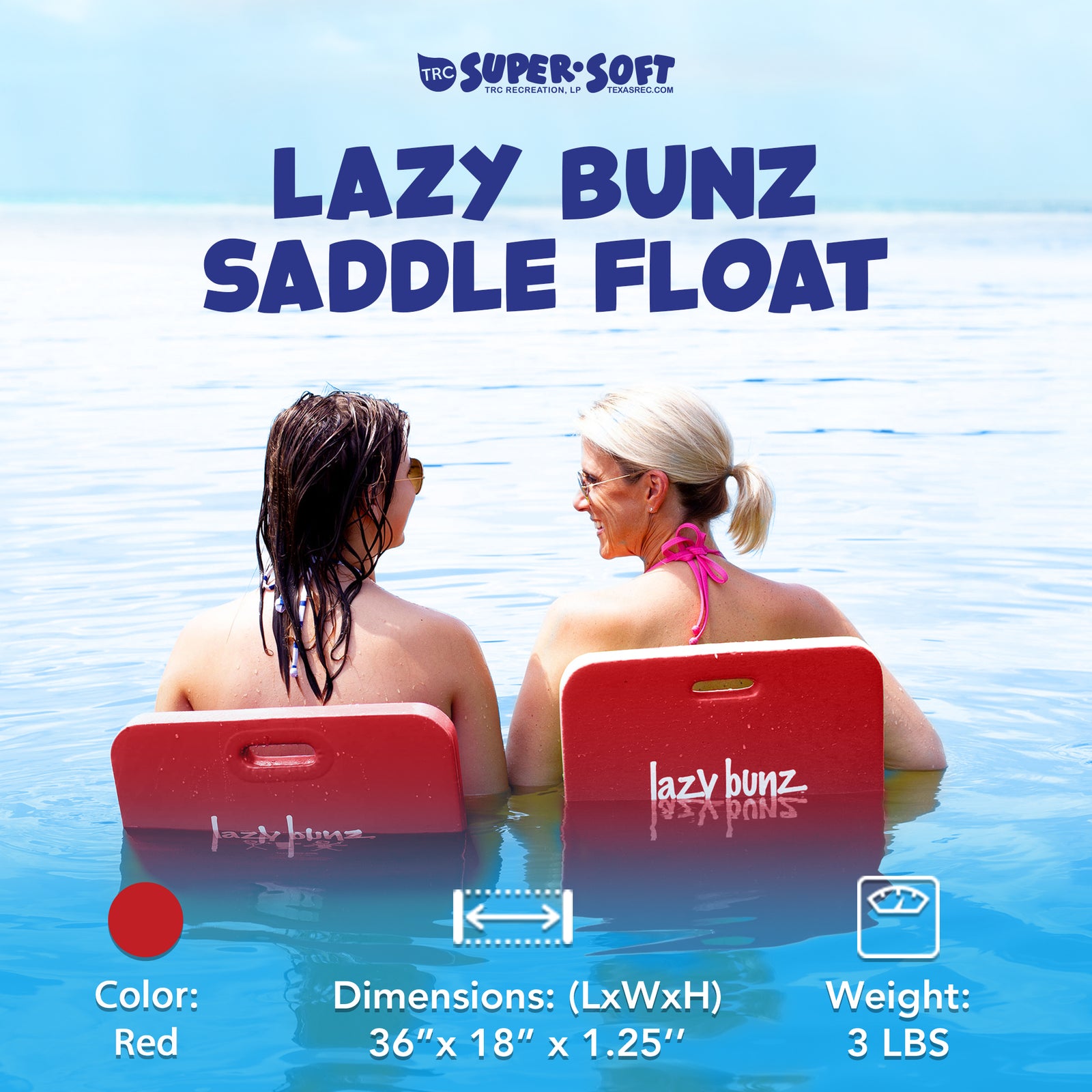 TRC Recreation Lazy Bunz Foam Water Saddle Pool Lounger Float, Red (Open Box) - VMInnovations