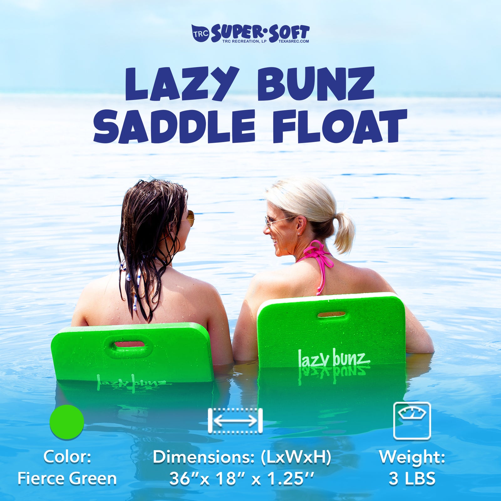 TRC Recreation Lazy Bunz Foam Water Saddle Pool Float, Fierce Green (Open Box) - VMInnovations
