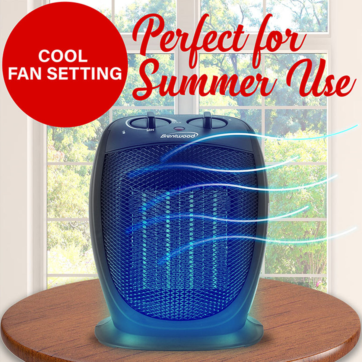 Brentwood H-C1602BK 5000 BTU Adjustable Portable Ceramic Space Heater and Fan