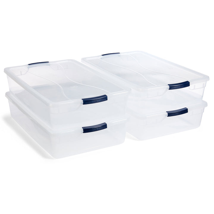 Rubbermaid Cleverstore 42 Quart Latching Stackable Storage Tote, Clear (4 Pack)