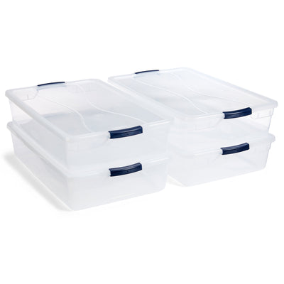 Rubbermaid Cleverstore 42 Quart Latching Stackable Storage Tote, Clear (4 Pack)