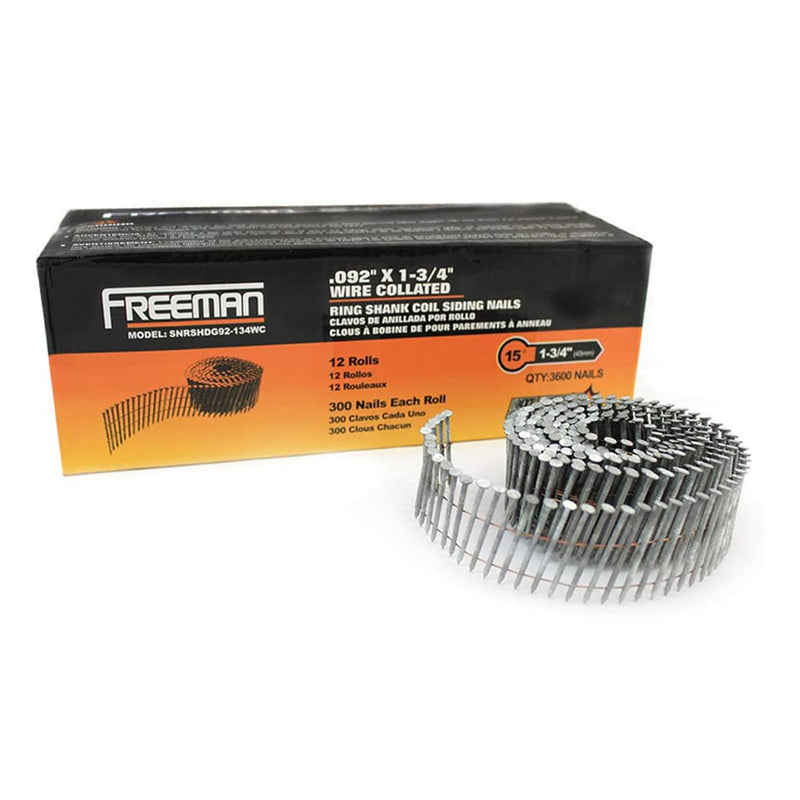 Freeman 15 Degree 1.75" Wire Collated Ring Shank Coil Siding Nails, 14400 Count