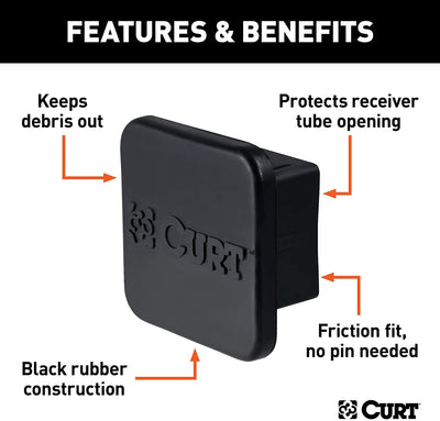 CURT 21510 Trailer 5/8-Inch Hitch Pin and Clip Set, Fits 2 Inch Receiver Tubes + CURT 22272 Rubber Trailer Hitch Tube Cover, Fits 2 Inch Receiver Tube, Black