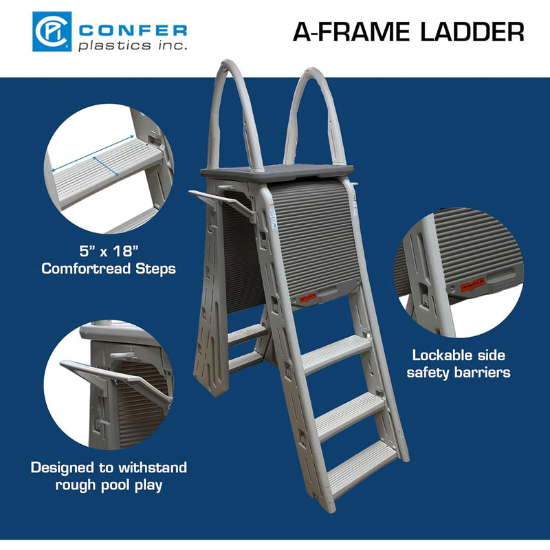 Confer Plastics Roll-Guard Adjustable 48-56" A-Frame Pool Safety Ladder, Gray