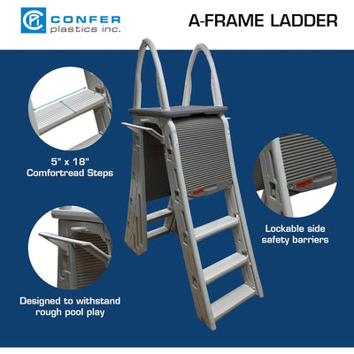 Confer Plastics Roll-Guard 48-56" A-Frame Pool Safety Ladder, Gray (Open Box) - VMInnovations