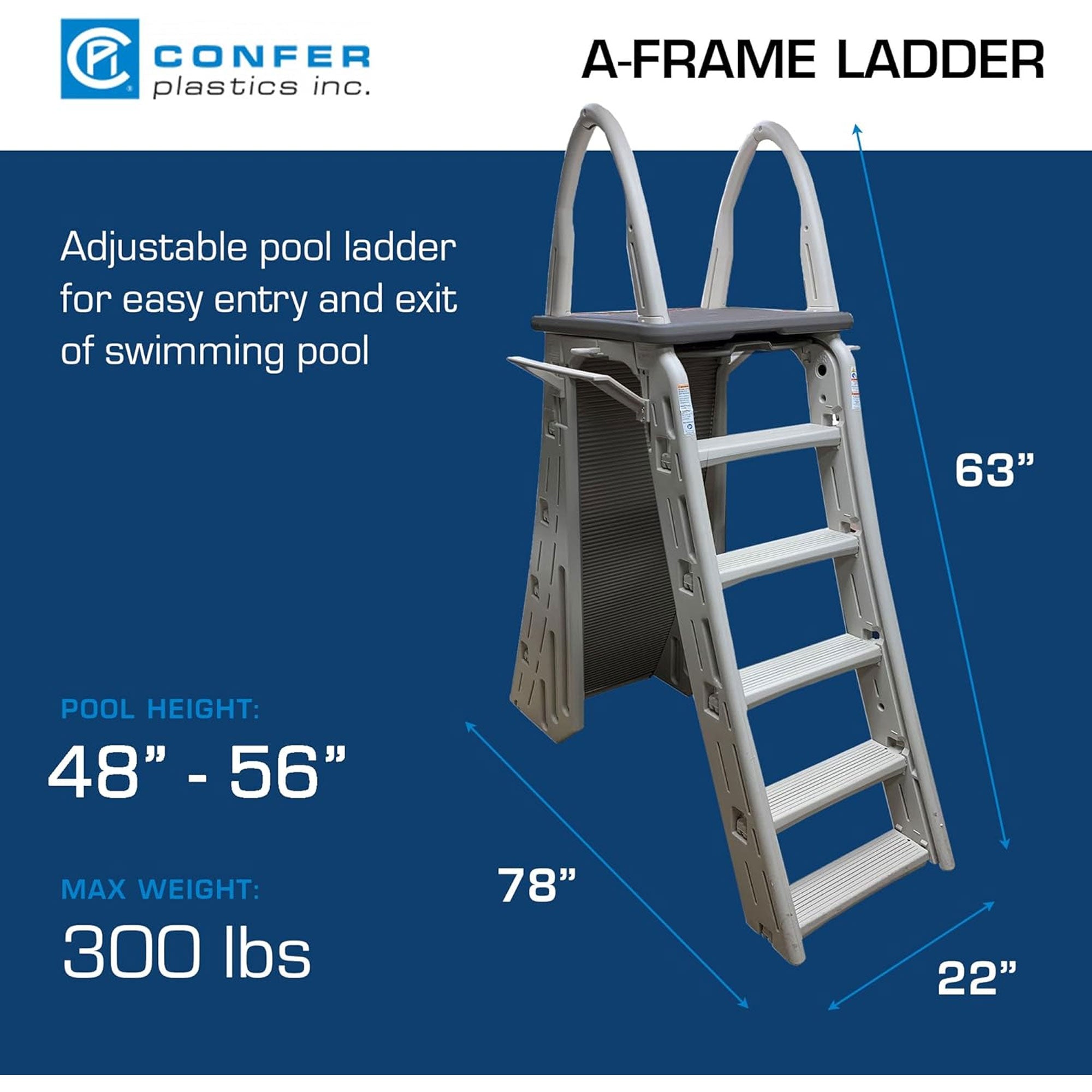 Confer Plastics Roll-Guard 48-56" A-Frame Pool Safety Ladder, Gray (Open Box) - VMInnovations